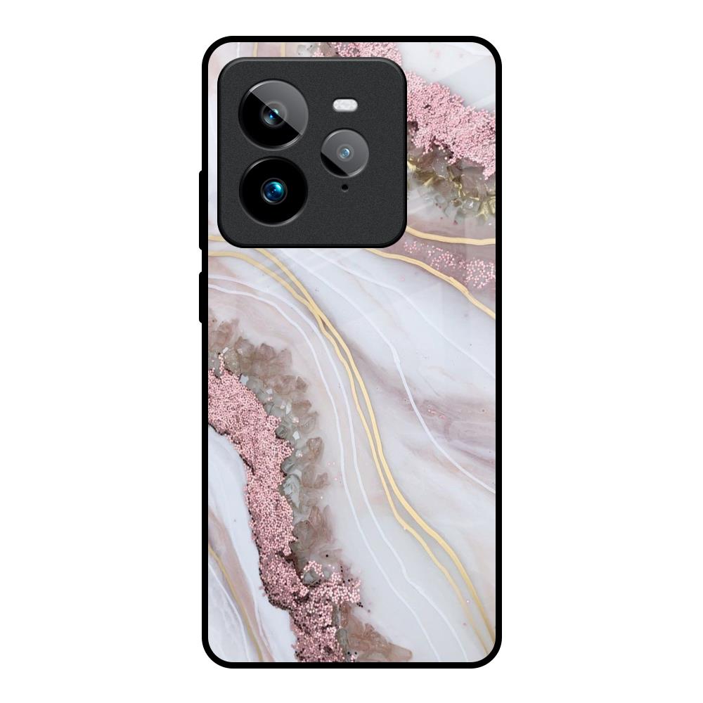 Pink & Gold Gllitter Marble Realme GT7 Pro Glass Back Cover Online