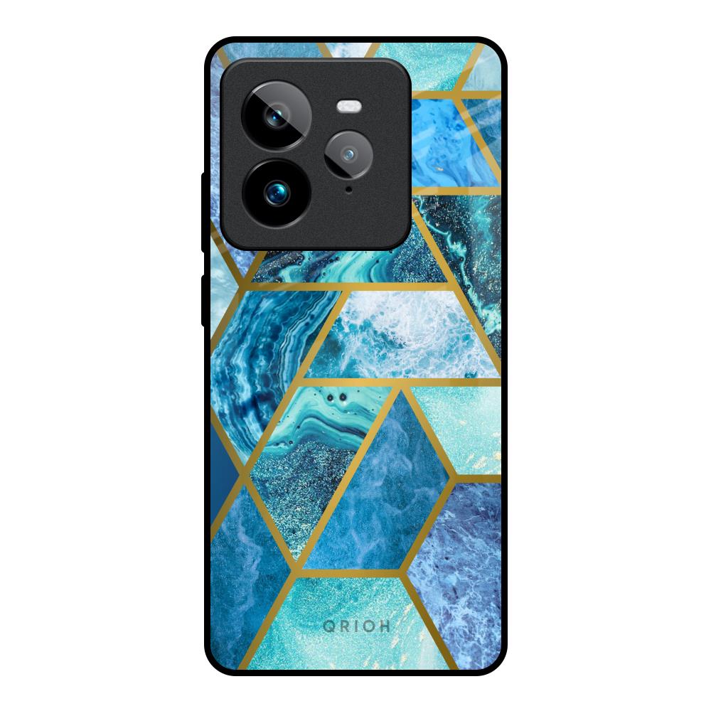 Turquoise Geometrical Marble Realme GT7 Pro Glass Back Cover Online