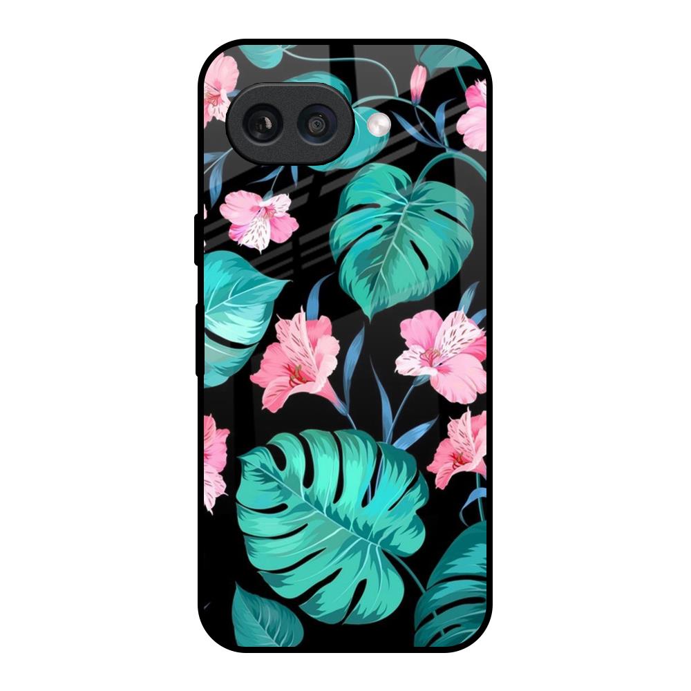 Tropical Leaves & Pink Flowers Google Pixel 9A Glass Back Cover Online
