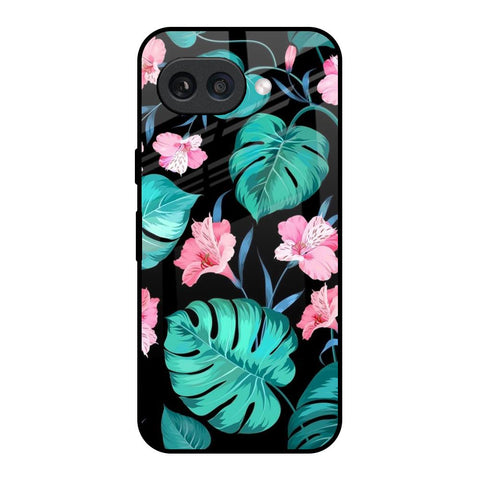 Tropical Leaves & Pink Flowers Google Pixel 9A Glass Back Cover Online