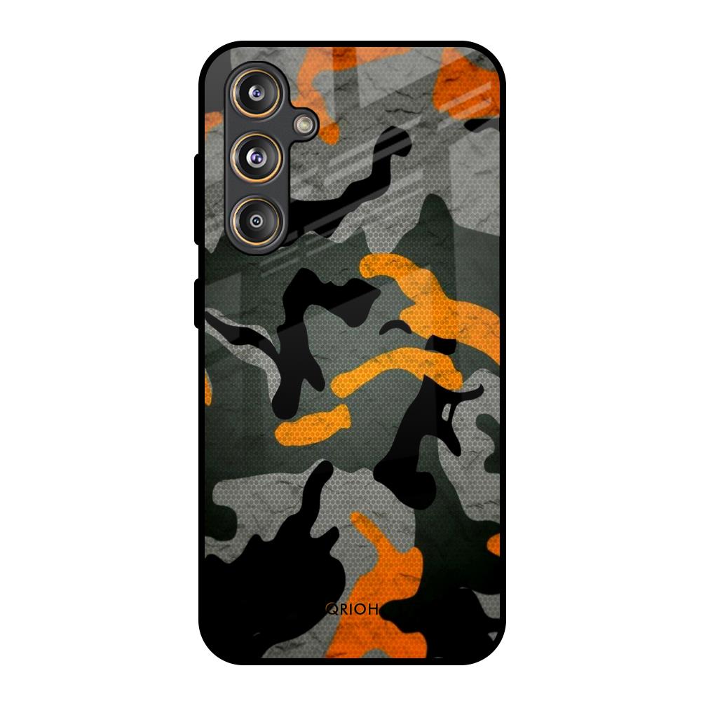 Camouflage Orange Samsung Galaxy M55s Glass Back Cover Online