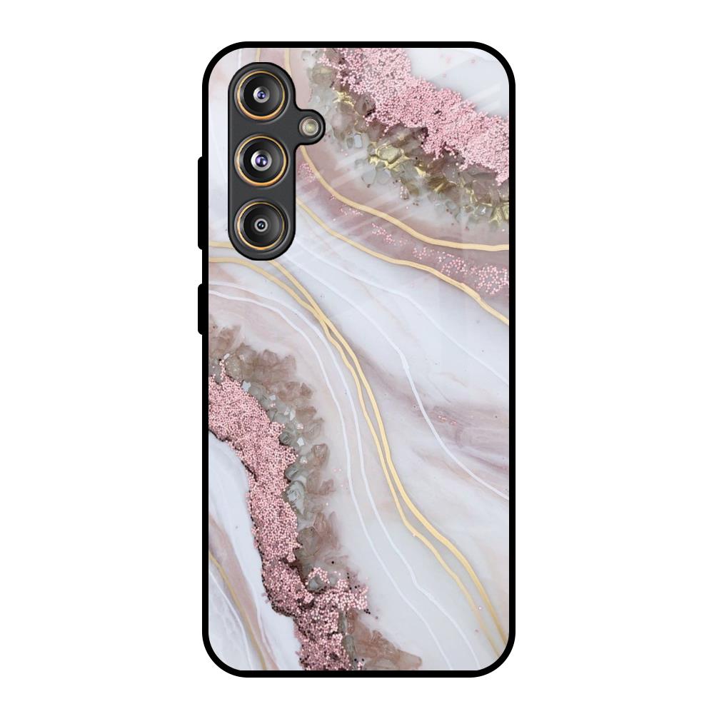 Pink & Gold Gllitter Marble Samsung Galaxy M55s Glass Back Cover Online