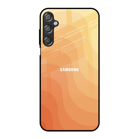 Orange Curve Pattern Samsung Galaxy F15 5G Glass Back Cover Online