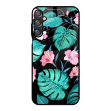 Tropical Leaves & Pink Flowers Samsung Galaxy M15 5G Glass Back Cover Online