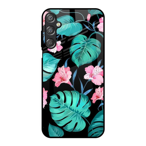 Tropical Leaves & Pink Flowers Samsung Galaxy M15 5G Glass Back Cover Online