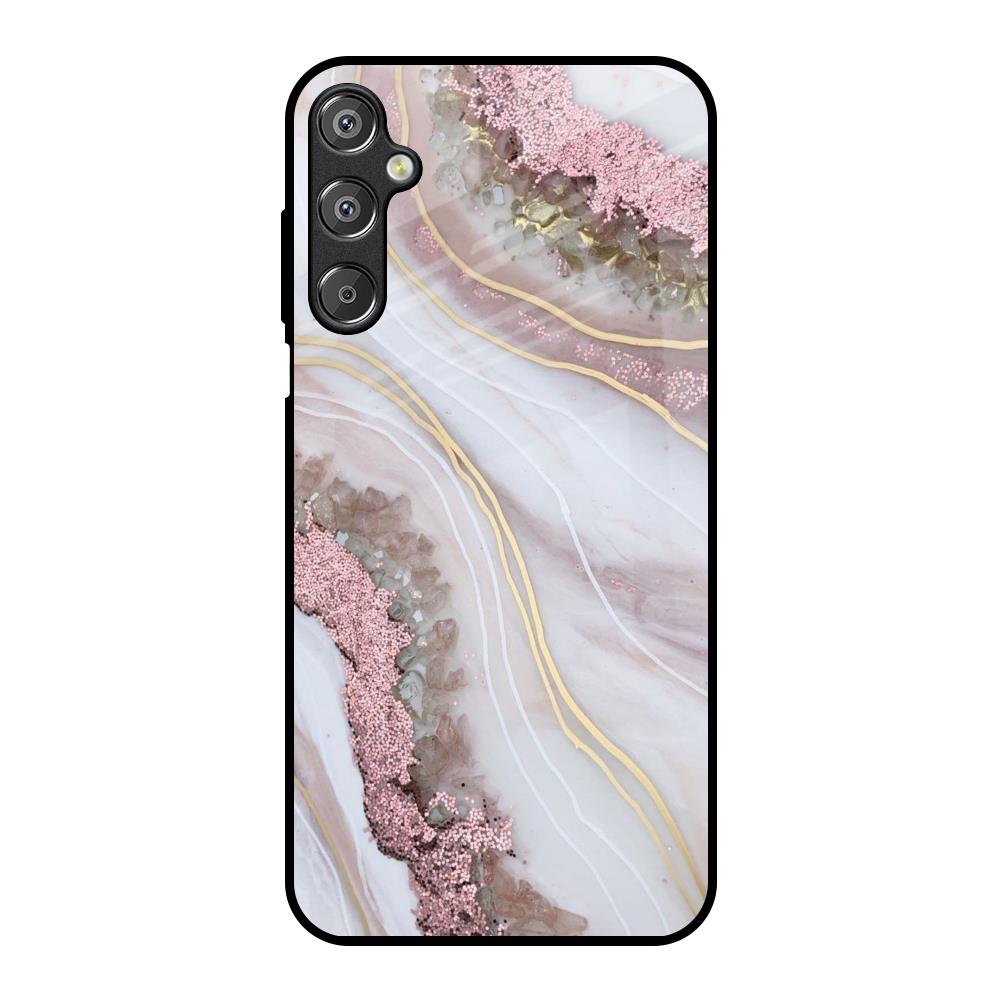 Pink & Gold Gllitter Marble Samsung Galaxy M15 5G Glass Back Cover Online
