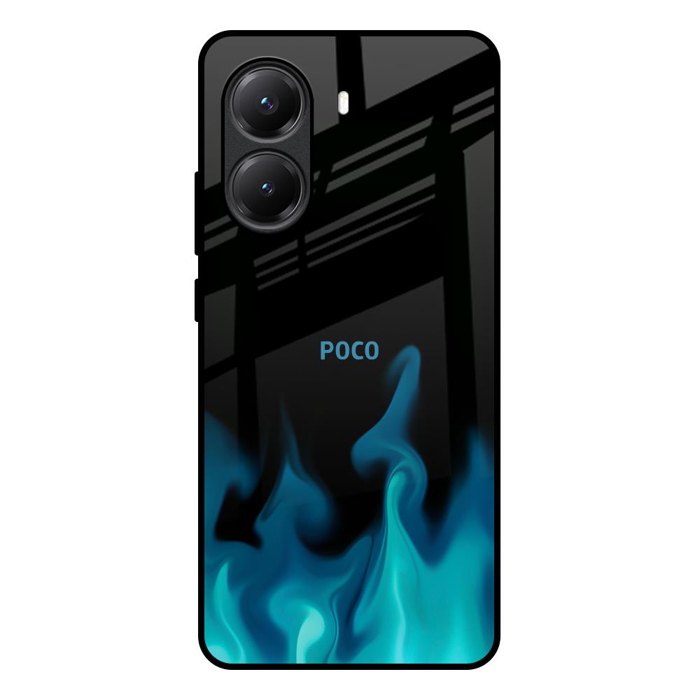 Teal Flames Poco X7 Pro 5G Glass Back Cover Online