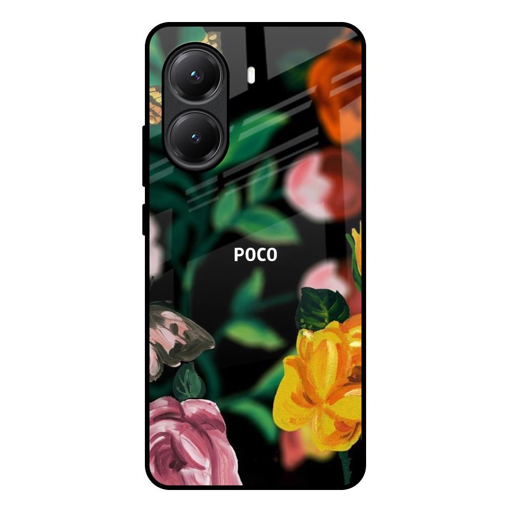 Flowers & Butterfly Poco X7 Pro 5G Glass Back Cover Online