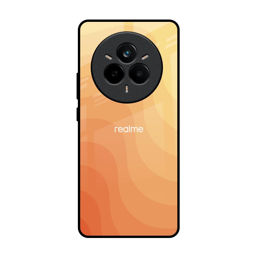 Orange Curve Pattern Realme 14 Pro 5G Glass Back Cover Online