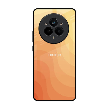 Orange Curve Pattern Realme 14 Pro 5G Glass Back Cover Online