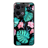 Tropical Leaves & Pink Flowers Oppo Reno13 5G Glass Back Cover Online