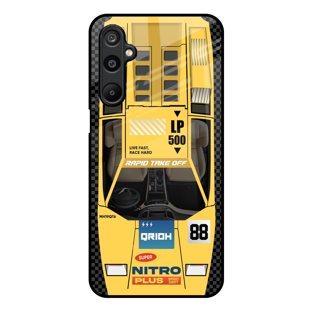Yellow Racing Car Samsung Galaxy M16 5G Glass Back Cover Online