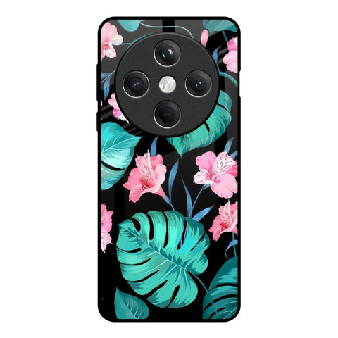 Tropical Leaves & Pink Flowers Oppo Find X8 5G Glass Back Cover Online