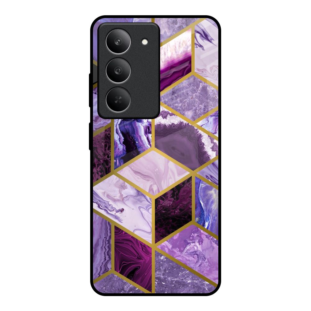 Purple Rhombus Marble Realme 14x 5G Glass Back Cover Online