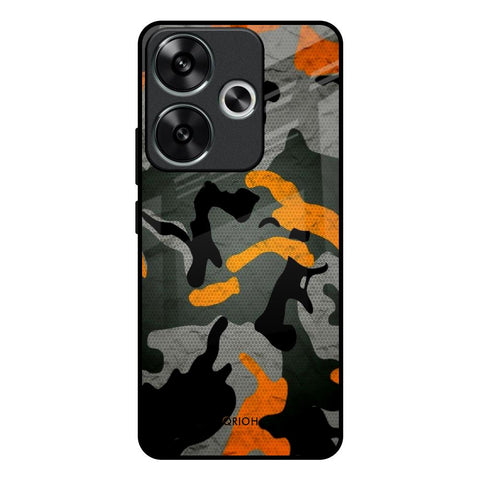 Camouflage Orange Poco F6 5G Glass Back Cover Online