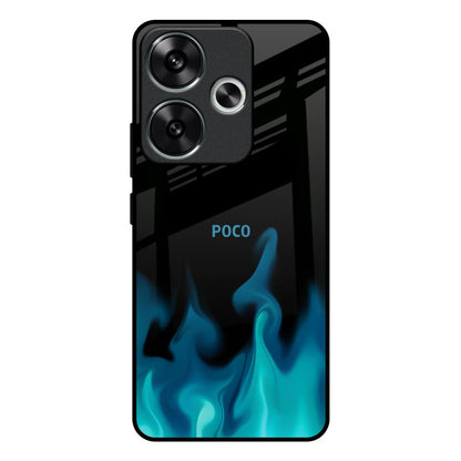 Teal Flames Poco F6 5G Glass Back Cover Online