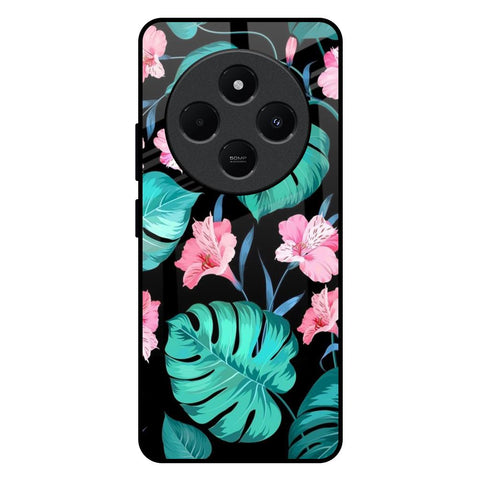 Tropical Leaves & Pink Flowers Redmi 14C 5G Glass Back Cover Online