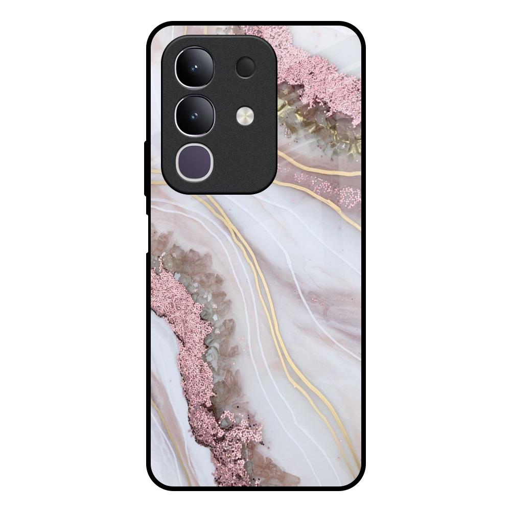 Pink & Gold Gllitter Marble Vivo T4x 5G Glass Back Cover Online