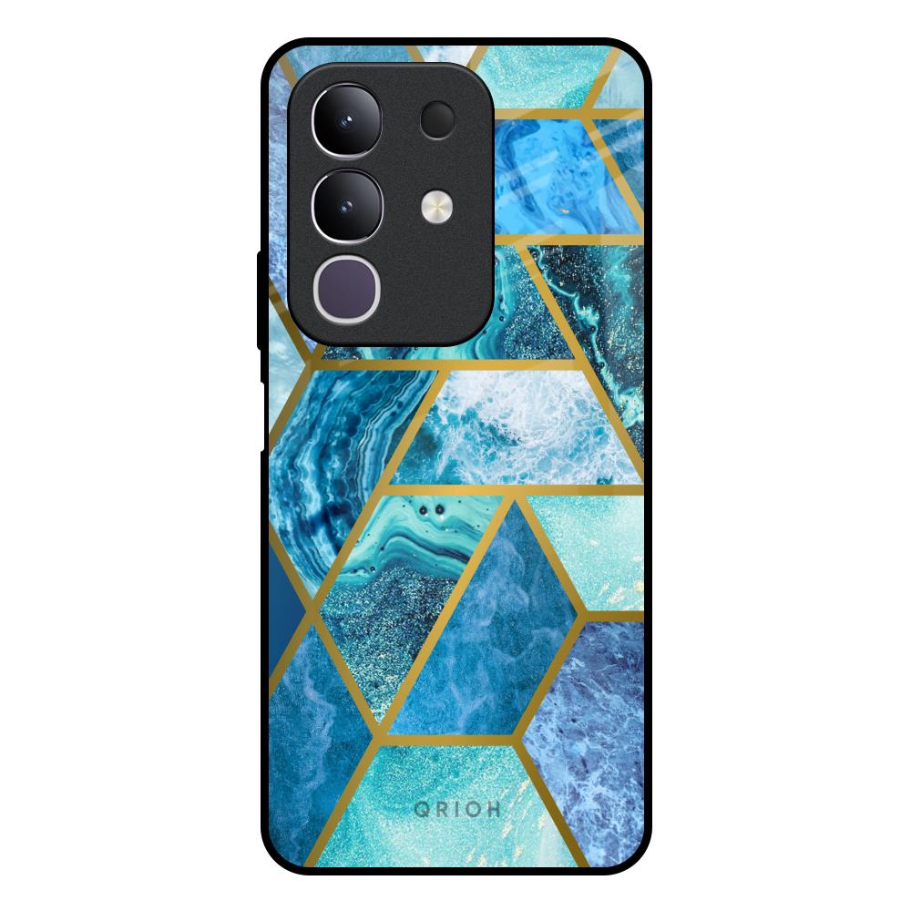 Turquoise Geometrical Marble Vivo T4x 5G Glass Back Cover Online