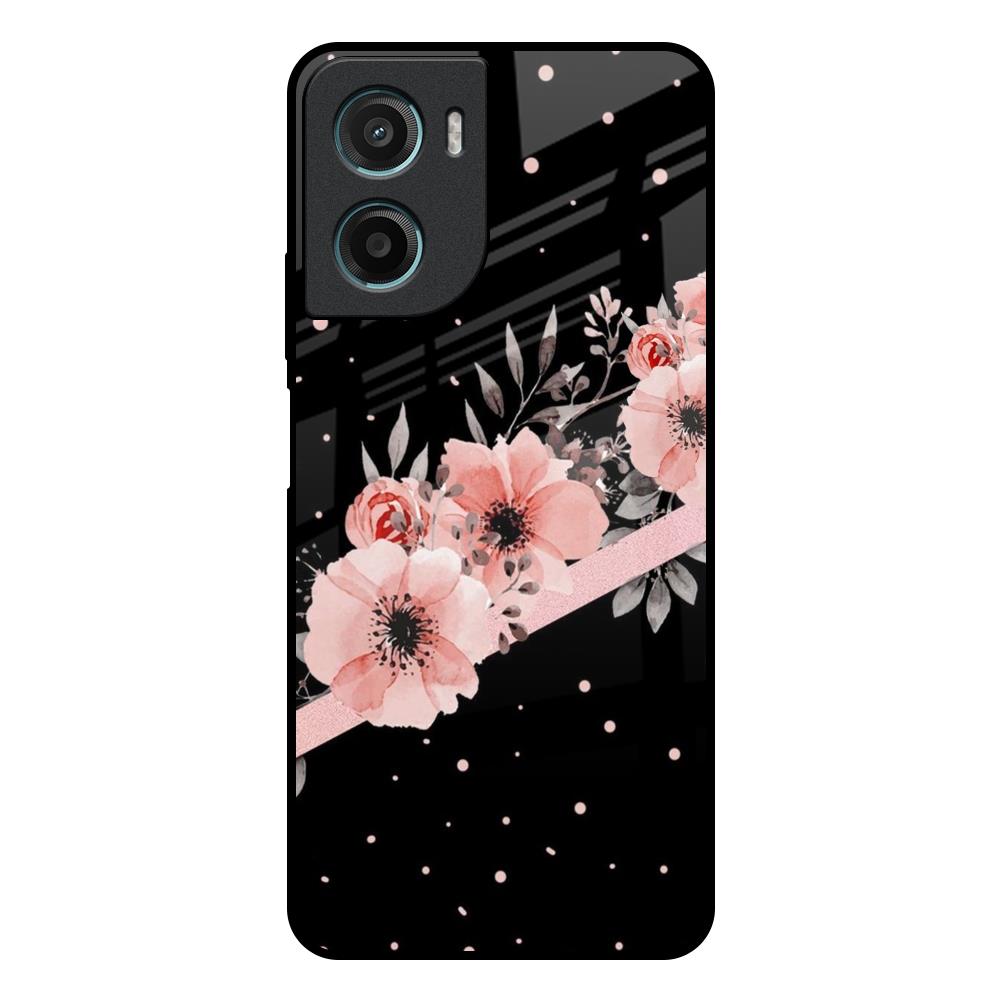 Floral Black Band Motorola G05 Glass Back Cover Online