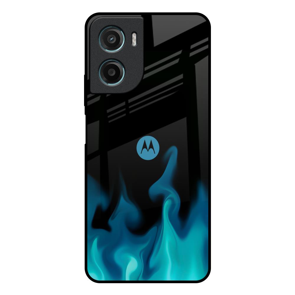 Teal Flames Motorola G05 Glass Back Cover Online