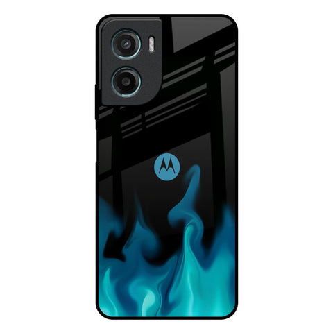 Teal Flames Motorola G05 Glass Back Cover Online