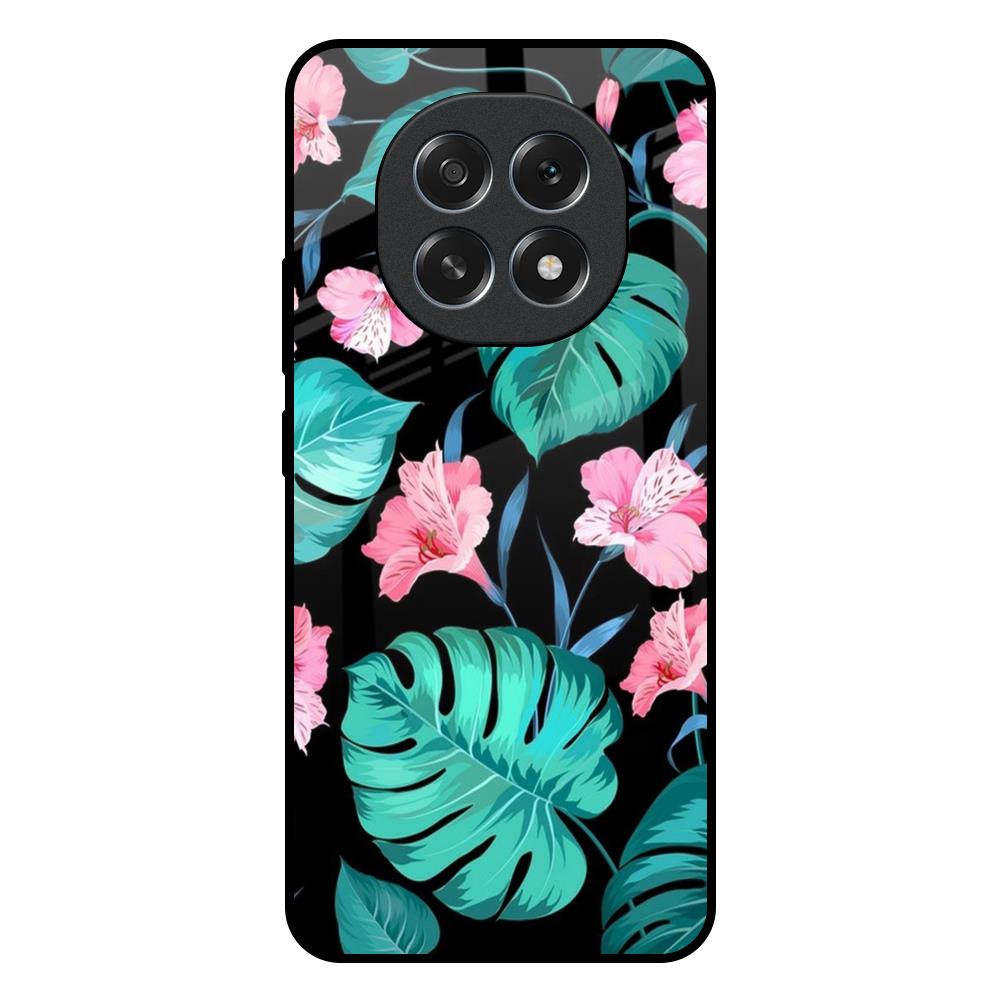 Tropical Leaves & Pink Flowers Oppo F29 Pro 5G Glass Back Cover Online