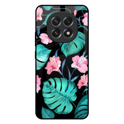 Tropical Leaves & Pink Flowers Oppo F29 Pro 5G Glass Back Cover Online