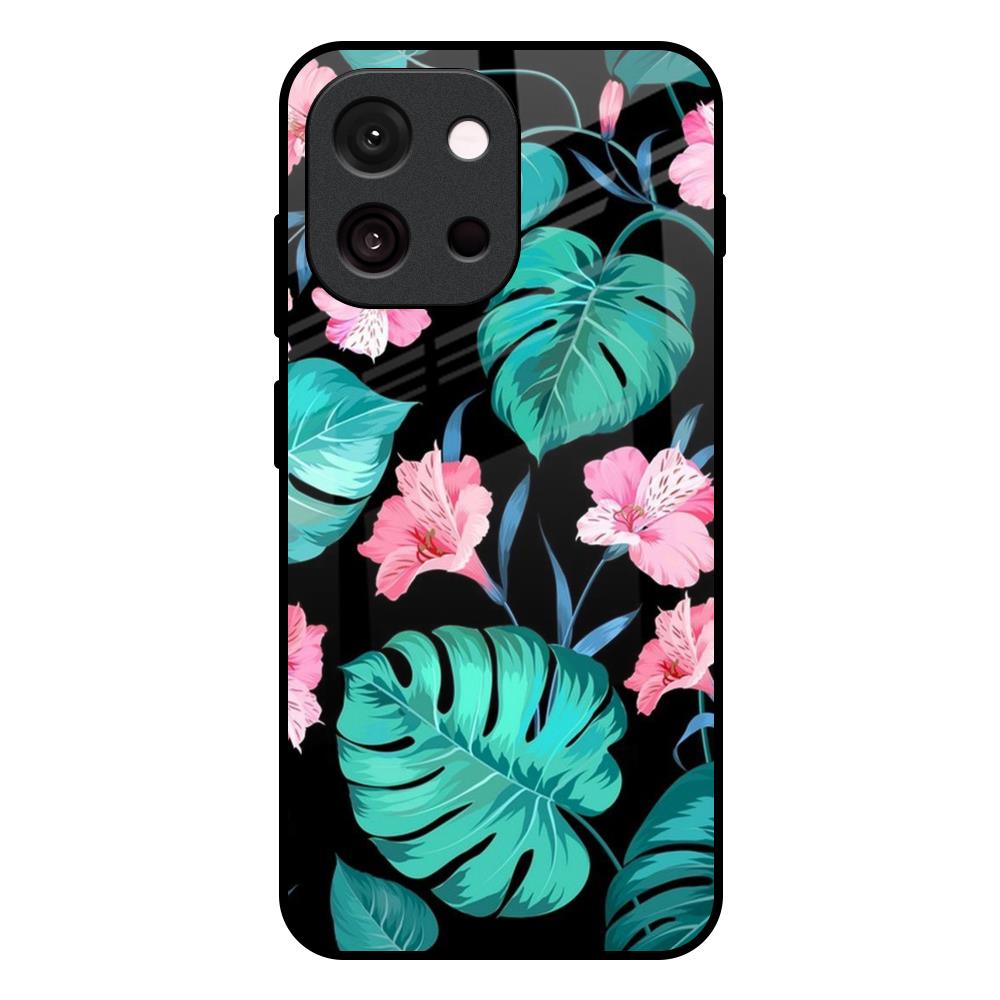 Tropical Leaves & Pink Flowers OnePlus 13T 5G Glass Back Cover Online