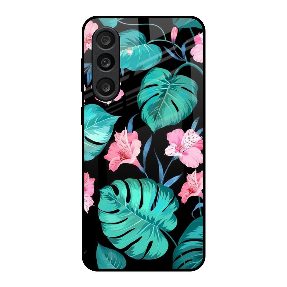 Tropical Leaves & Pink Flowers Samsung Galaxy M56 5G Glass Back Cover Online
