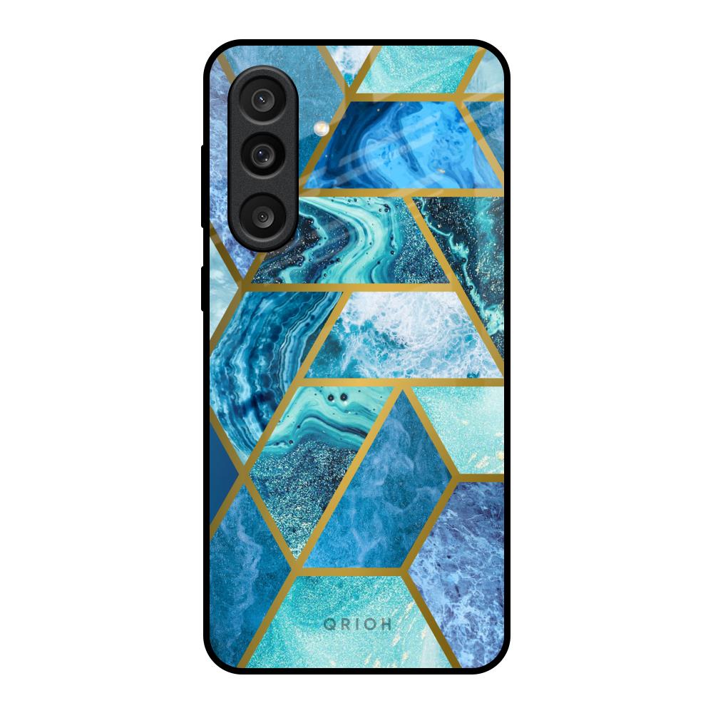 Turquoise Geometrical Marble Samsung Galaxy M56 5G Glass Back Cover Online