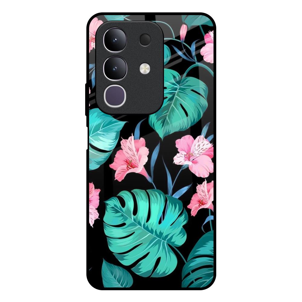 Tropical Leaves & Pink Flowers IQOO Z10x 5G Glass Back Cover Online