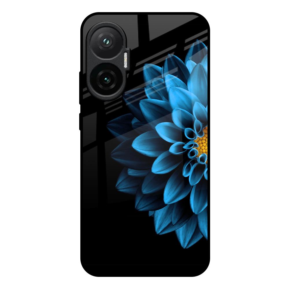 Half Blue Flower Poco F7 5G Glass Back Cover Online