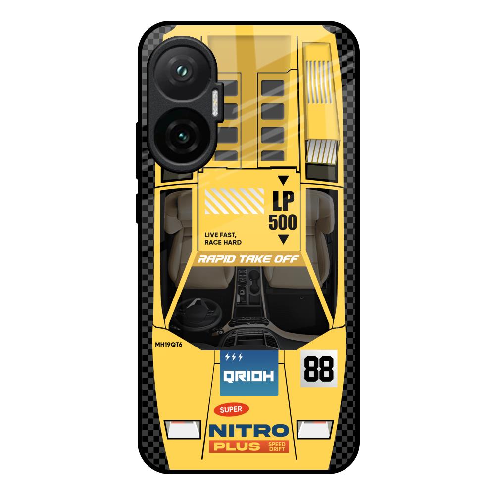 Yellow Racing Car Poco F7 5G Glass Back Cover Online