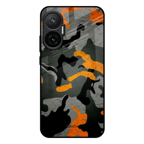 Camouflage Orange Poco F7 5G Glass Back Cover Online
