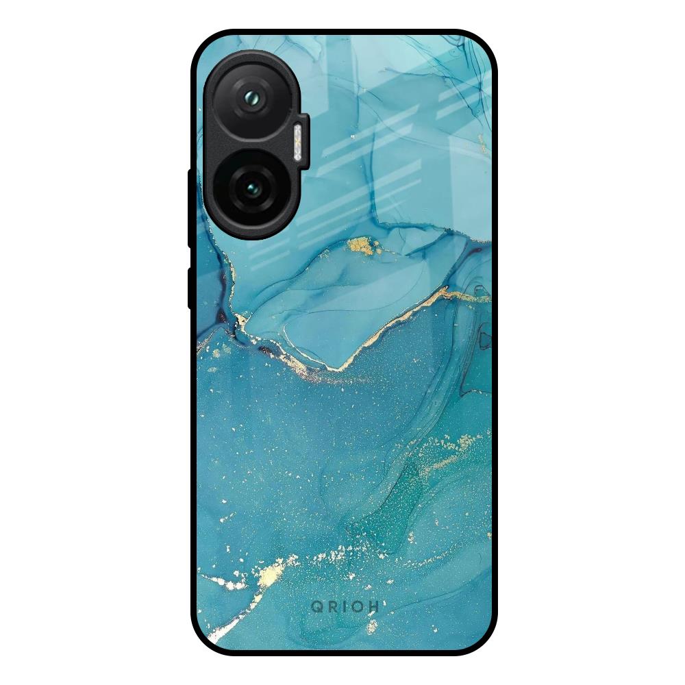 Blue Golden Glitter Poco F7 5G Glass Back Cover Online