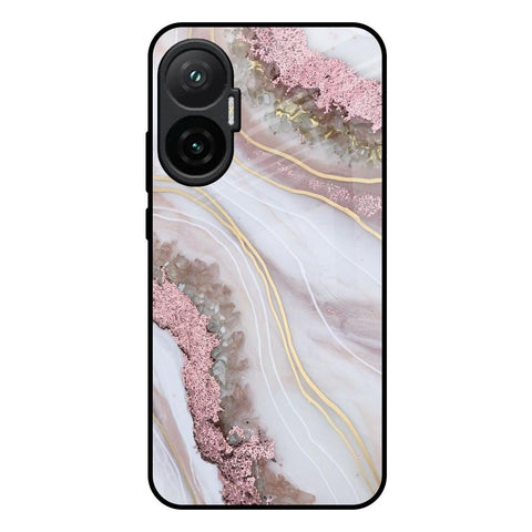 Pink & Gold Gllitter Marble Poco F7 5G Glass Back Cover Online
