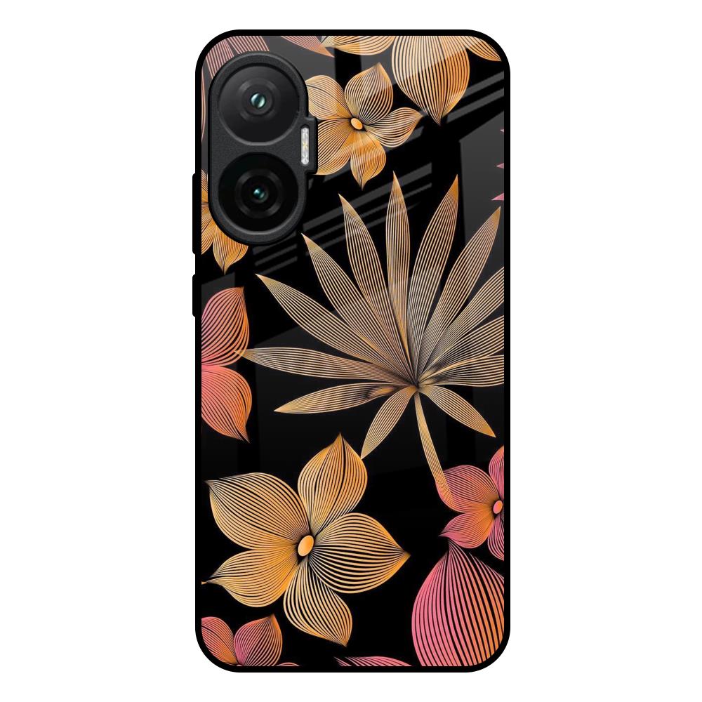Lines Pattern Flowers Poco F7 5G Glass Back Cover Online