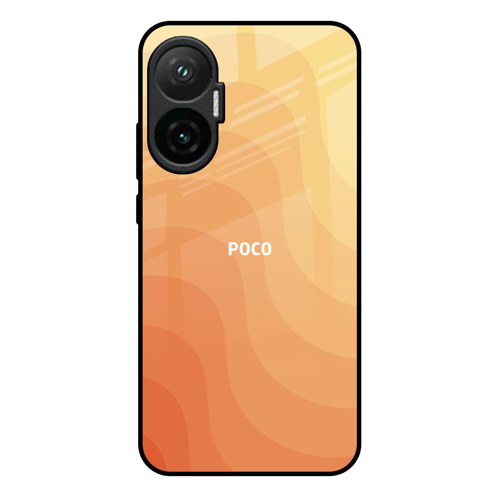 Orange Curve Pattern Poco F7 5G Glass Back Cover Online
