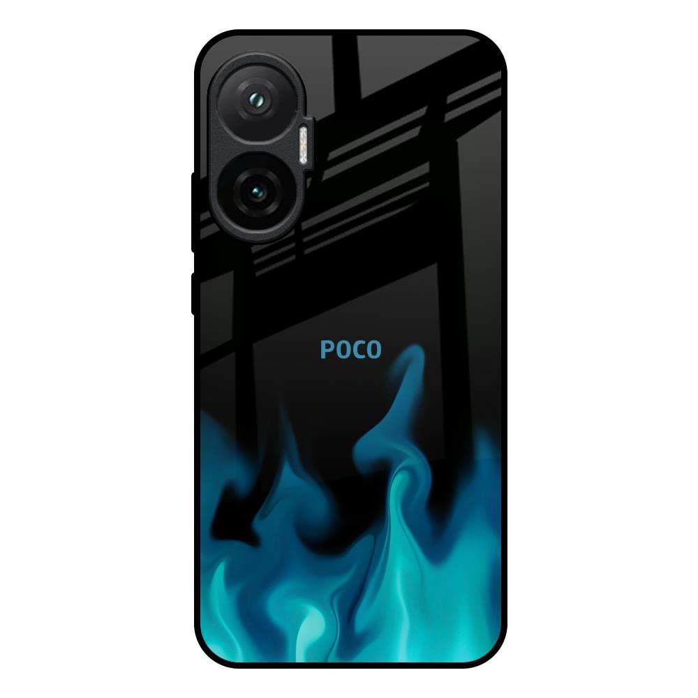 Teal Flames Poco F7 5G Glass Back Cover Online