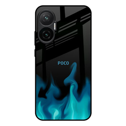 Teal Flames Poco F7 5G Glass Back Cover Online
