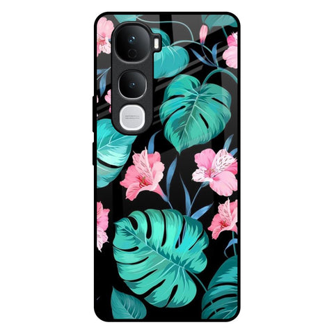 Tropical Leaves & Pink Flowers Vivo Y400 Pro 5G Glass Back Cover Online