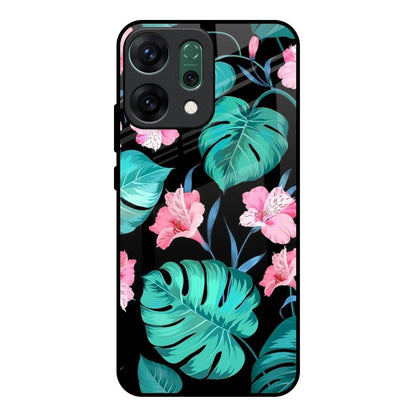Tropical Leaves & Pink Flowers Oppo Reno14 pro 5G Glass Back Cover Online