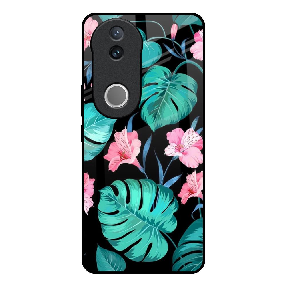 Tropical Leaves & Pink Flowers IQOO Z10R 5G Glass Back Cover Online