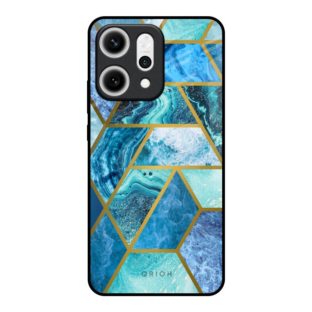 Turquoise Geometrical Marble Oppo Reno14 5G Glass Back Cover Online