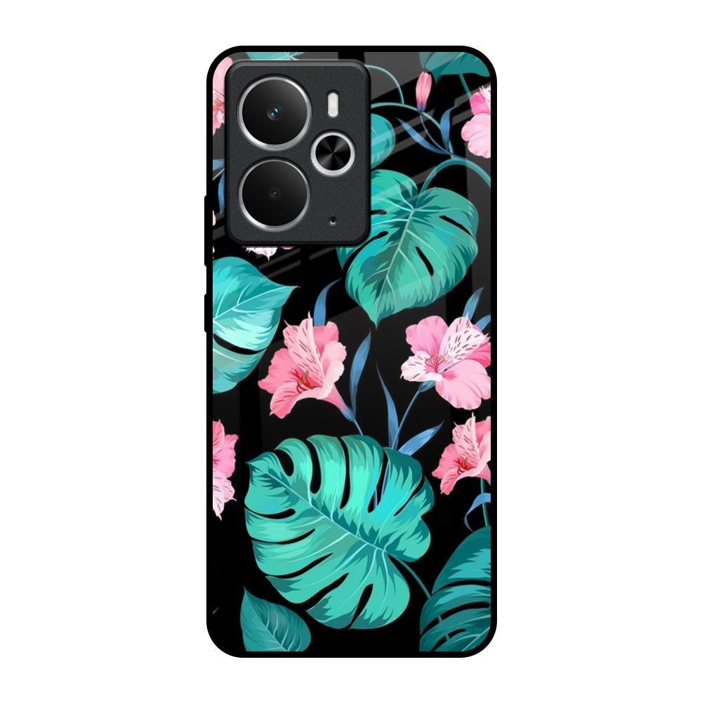 Tropical Leaves & Pink Flowers Realme 14 5G Glass Back Cover Online