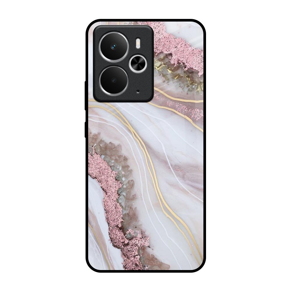 Pink & Gold Gllitter Marble Realme 14 5G Glass Back Cover Online