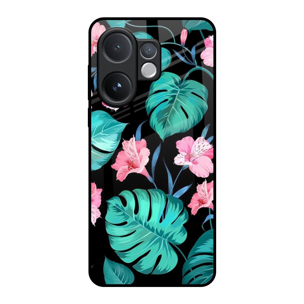 Tropical Leaves & Pink Flowers Vivo V60 5G Glass Back Cover Online