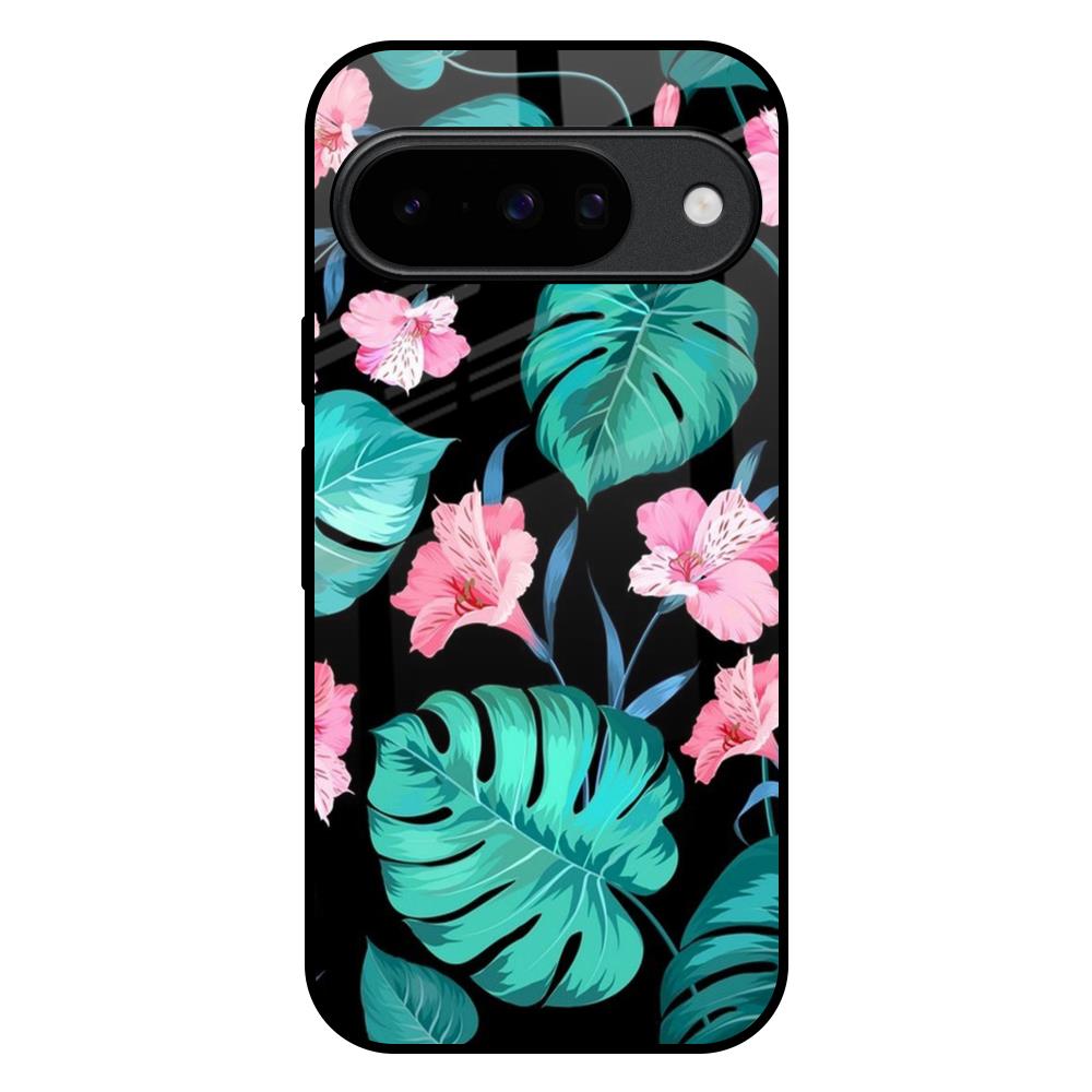 Tropical Leaves & Pink Flowers Google Pixel 10 5G Glass Back Cover Online