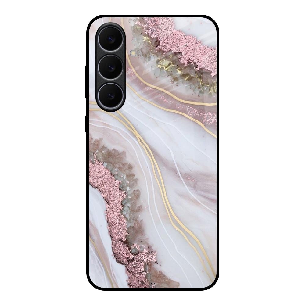 Pink & Gold Gllitter Marble Samsung Galaxy S25 FE 5G Glass Back Cover Online